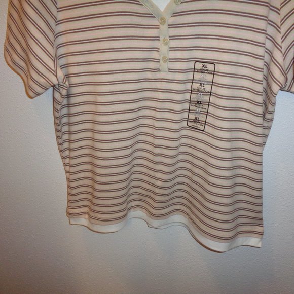 Basic Editions Women's Layered Henley Short Sleeve Striped Top Size XL N… - Picture 3 of 11